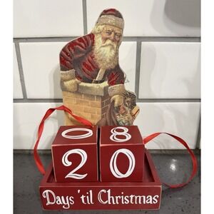 Wooden Wood Countdown to Christmas Advent Calendar Santa‎ Number Blocks